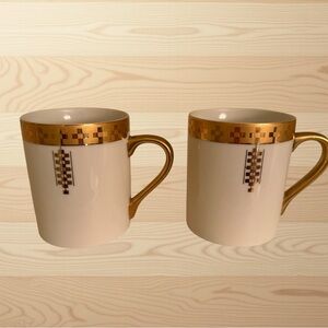 Tiffany & Co. Frank Lloyd Wright Imperial Gold Mugs Set Of 2 Japan vintage 1992